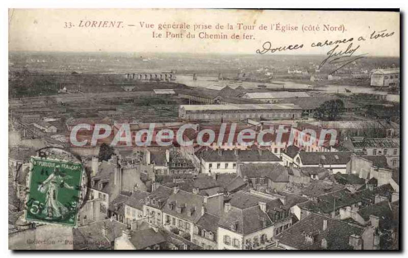 Old Postcard Lorient Vue Generale Prize De La Tour De I'Eglise