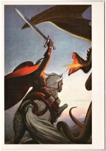 Vasilyev Fight Dobrinya with Serpent Folk Bogatyr Soviet Oversized postcard