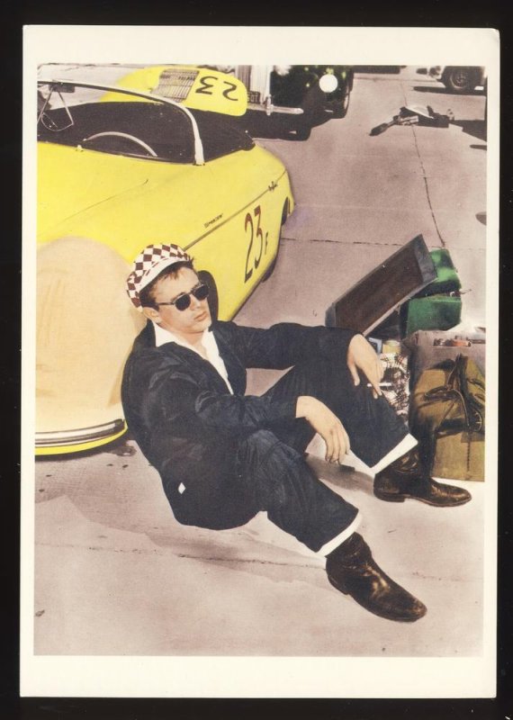 Actor James Dean Postcard, Sitting Alongside Race Car