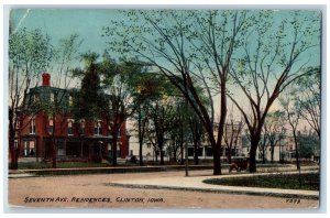 Clinton Iowa IA Postcard Seventh Avenue Residences Section 1912 Antique Trees