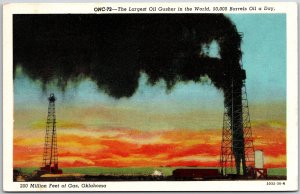 Largest Oil Gusher In The World 50,000 Barrels Oil A Day Oklahoma OK Postcard