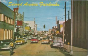 Postcard Second Avenue Fairbanks Alaska AK Vintage Cars