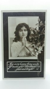 Vintage Rp Christmas Postcard Beautiful Young Girl Praying Real Photo !