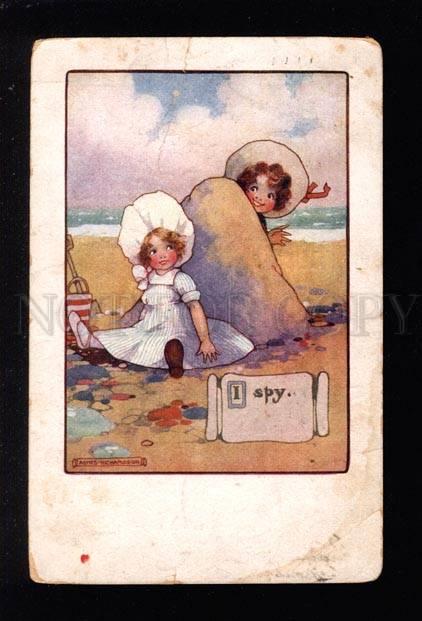 032363 Children on Beach By Agnes RICHARDSON vintage