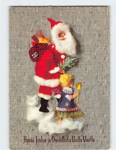 Postcard Hyvää Joulua ja Onnellista Uutta Vuotla w/ Santa Girl Holiday Art Print