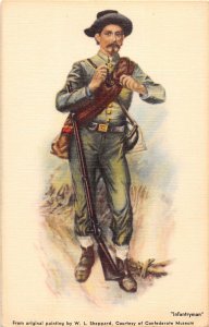 J32/ Patriotic Postcard Linen Civil War Infantryman Confederate Soldier 282