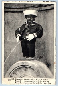 Brussels Belgium Postcard Manneken-Pis U.S. A. Navy-Boy Sailor c1920's