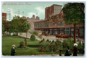 1915 City Hall Park Building Trolley Oakland California CA Antique Postcard