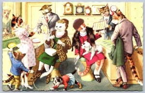 K48/ Mainzer Dressed Cat Cats Hartung c50s Postcard Comic L.I. Dress Shop 226