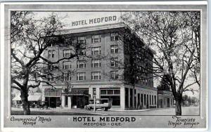 MEDFORD, Oregon  OR    HOTEL MEDFORD  Street Scene  1924   Postcard