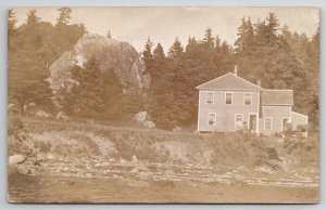 RPPC Ocean Point Maine Water Front Home Large Boulder Cliff 1913 ME Postcard B33