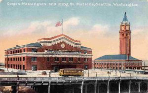 Oregon Washington & King St Stations Railroad Depot Seattle WA 1910c postcard