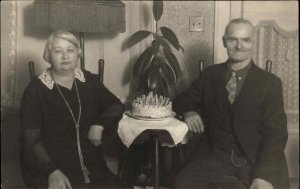 Married Couple Birthday Cake Candles +++Photography RPPC Astoria OR c1920s