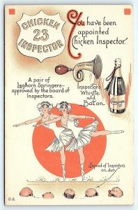 Postcard 23 Skidoo Chicken Inspector Leghorn Springers Whistle Baton Ballet B35