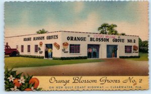 CLEARWATER, Florida FL ~ Roadside ORANGE BLOSSOM GROVES #2 Linen c1950 Postcard