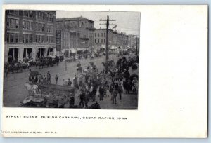 Cedar Rapids Iowa IA Postcard Street Scene During Carnival Horse Carriage 1905