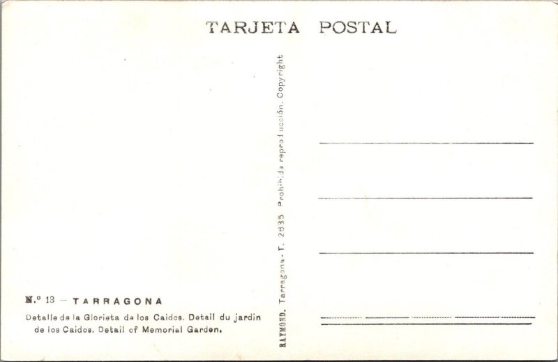 Spain Postcard - Tarragona, Glorieta De Los Caidos, Jardin  RS40191