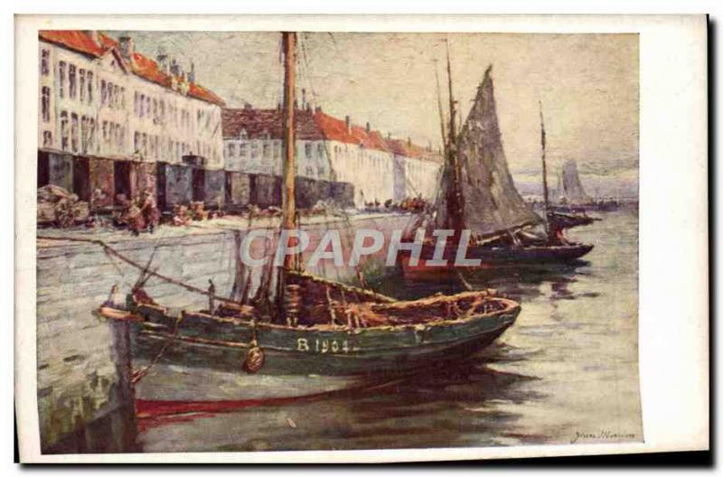 Postcard Old fishing boat Sailboat