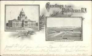 Providence RI Multi-View Capitol & RR Train Station Glitter c1910 Postcard