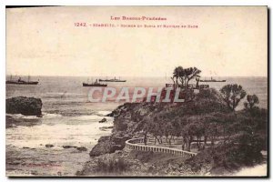 Old Postcard Les Basses Pyrenees Biarritz Rock of Basta and Ships in the Bay ...