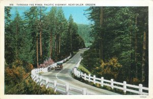 Postcard Oregon Salem Through the Pines Pacific Highway automobile 23-13391