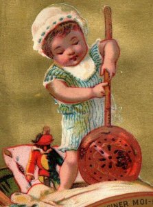 Lot of 4 1880's Victorian Cards French Babies In Cradle Toy Puppet Bedpan P174