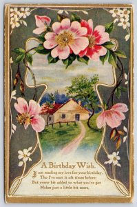 A Birthday Wish Hometown And Pink Petals Greetings & Wishes Postcard