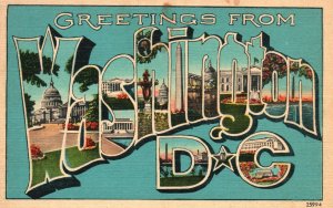 Vintage Postcard 1941 Greetings From Washington  D.C. District of Columbia