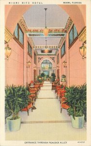 Postcard 1940s Florida Miami Ritz Hotel Interior roadside 22-12110