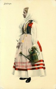 c1910 Postcard; Blekinge Woman in Traditional Dress Sweden Scandinavia 2244