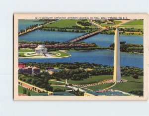 Postcard Washington Monument Jefferson Memorial on Tidal Basin Washington DC
