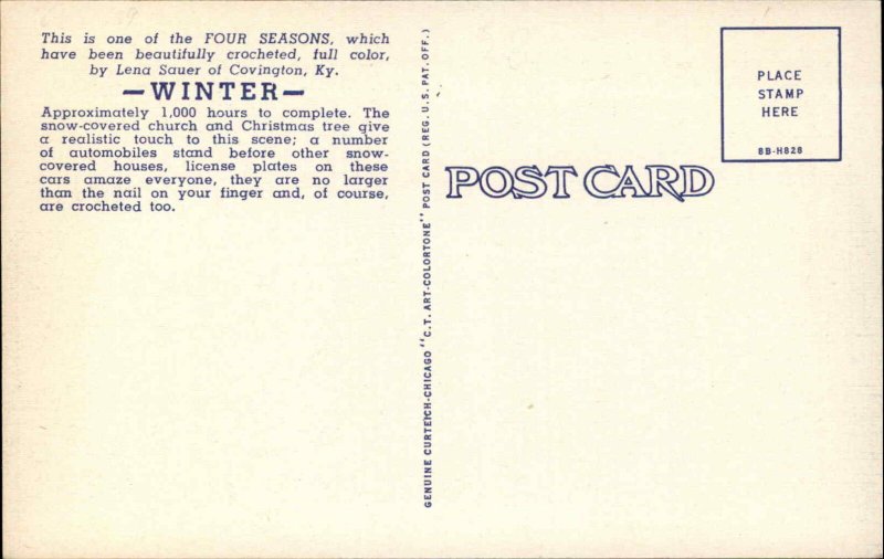 Covington KY Four Seasons Model Village WINTER Linen Postcard