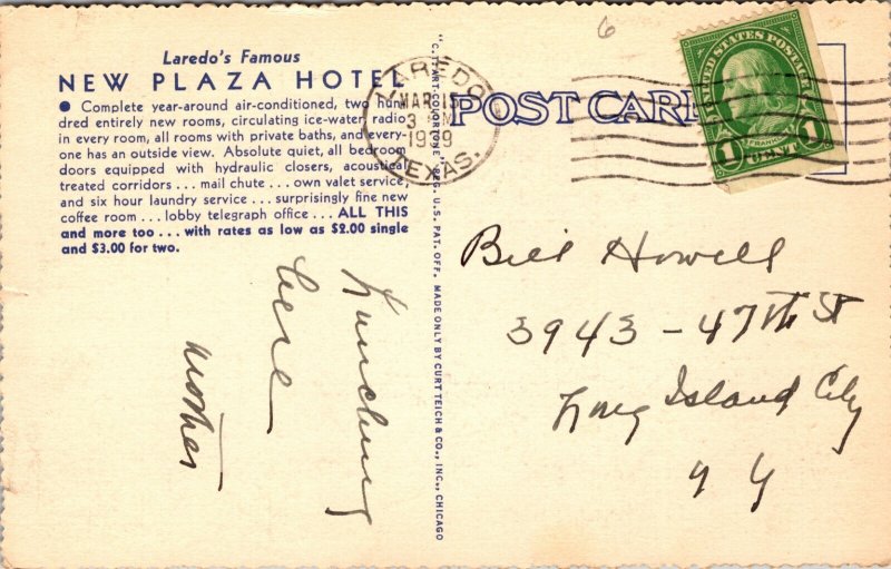 New Plaza Hotel, Laredo, Texas Postcard