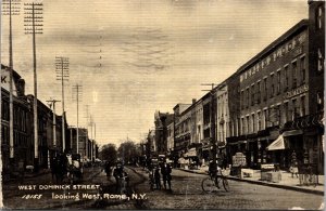 Postcard NY Rome West Dominick Street View Men on Bicycles Drug Store 1908 V144