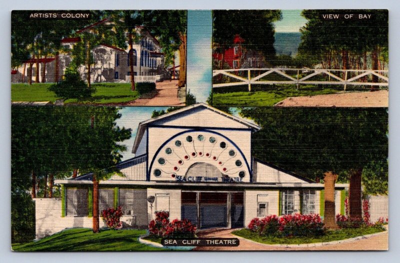 J89/ Sea Cliff Long Island New York Postcard Linen 3View Theatre 471