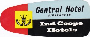 England Birkenhead Central Hotel Vintage Luggage Label sk3463