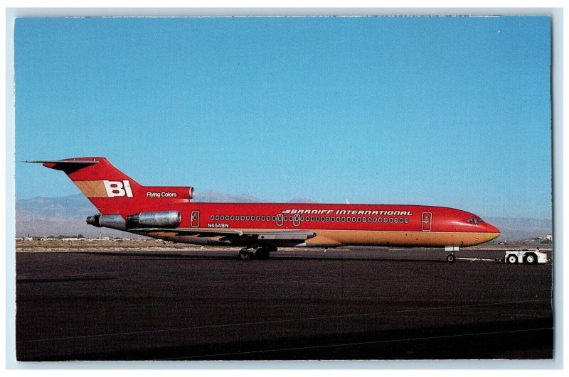 c1970's Braniff International Boeing 727-227 Red/Orange Airplane Postcard