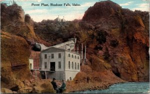 Postcard ID Shoshone Falls Men Sitting on Shore by Power Plant 1911 K72