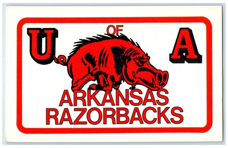 Fayetteville Arkansas Postcard Red Razorback Hog Symbol University Football 1960