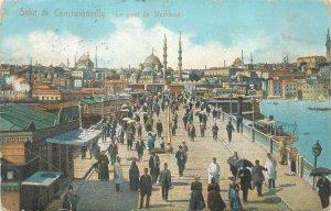 Turkey Istanbul animated bridge c.1917 postcard