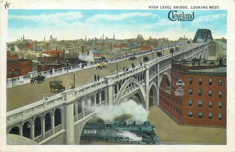 United States Cleveland Ohio High Level Bridge train postcard