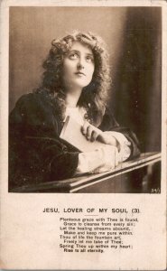 Vintage Postcard 1906 Pretty Woman Curly Hair Holding A Letter Praying