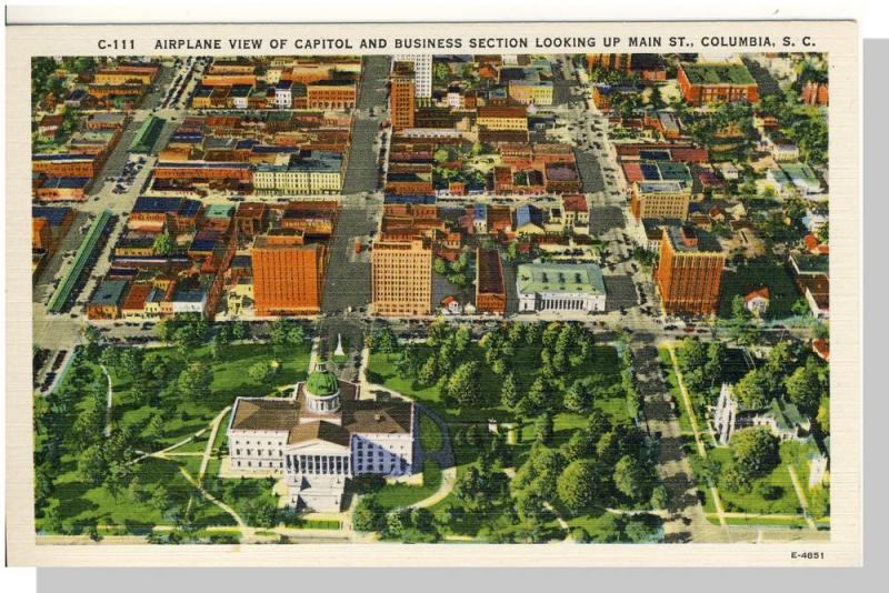 Columbia, South Carolina/SC Postcard, Aerial View Of Capitol & Main Streets