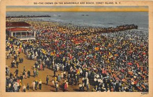 The Crowd on the Boardwalk and Beach Coney Island, New York, USA Amusement Pa...
