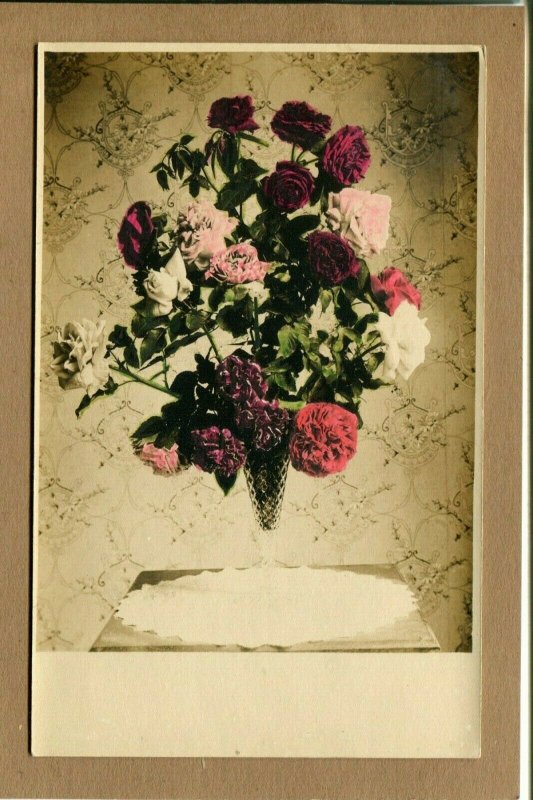   Postcard Real Photo Flowers Roses Carnations RPPC  1055N