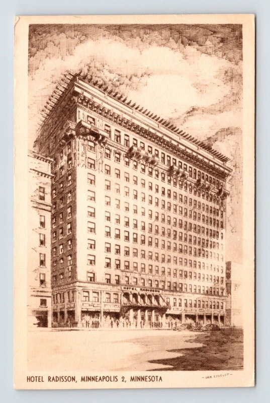 Hotel Radisson Minneapolis Minnesota Sepia Street View UNP Vintage Postcard 