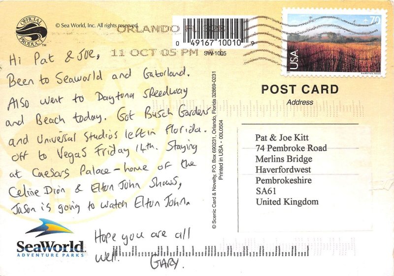 US7 USA FL Hello from Orlando Seaworld characters