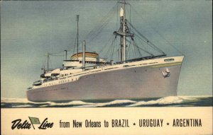 Delta Line New Orleans to Brazil Steamer Cruise Ship Brazil 1953 Cancel Linen PC