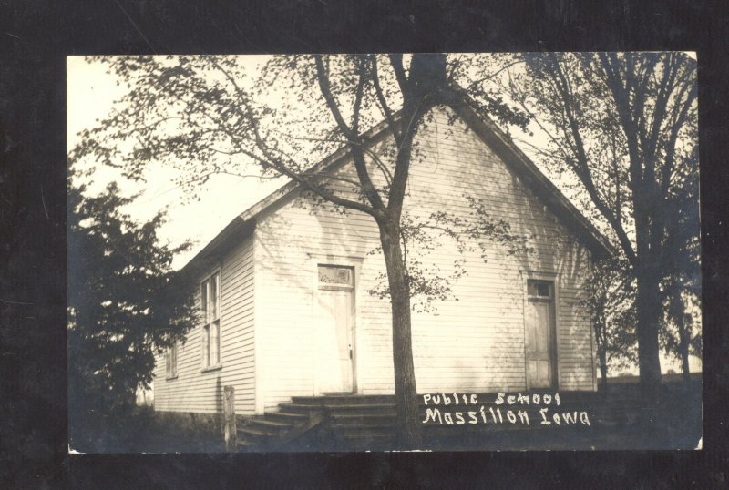 RPPC MASSILLON IOWA PUBLIC SCHOOL BUILDING VINTAGE REAL PHOTO POSTCARD