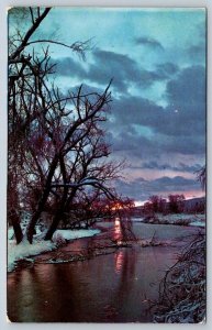 Winter Sunset, St Sauveur Des Monts Quebec Canada, Vintage 1950s Chrome Postcard